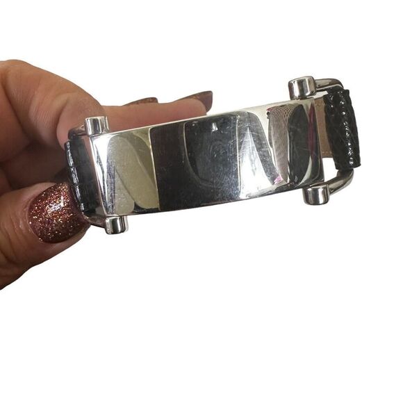 CELINE Paris Black Lizard Leather Bracelet | Silver Hardware | Vintage Designer - Picture 2 of 13